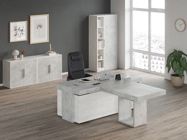 Шкаф средний 4 створки, с нишей B-tone 213,8x45x115,7 дуб урбан бетон темный - Вид 2