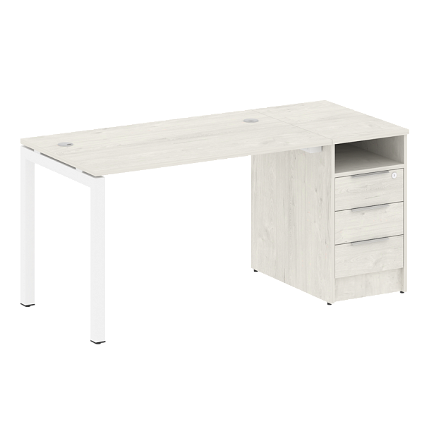 Metal System Quattro Р. ст. с тумбой на П-образном м/к 50БП.РС-СТП-1.2 Дуб наварра/Белый металл 1612*720*750 - Вид 1