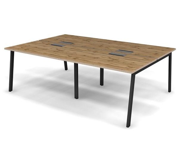 MATRIX 121S402-A Стол прямой двойной бенч, пров. Merida (А-опоры) 2360х1590х775 Дуб Крафт/Темно-серы - Вид 1