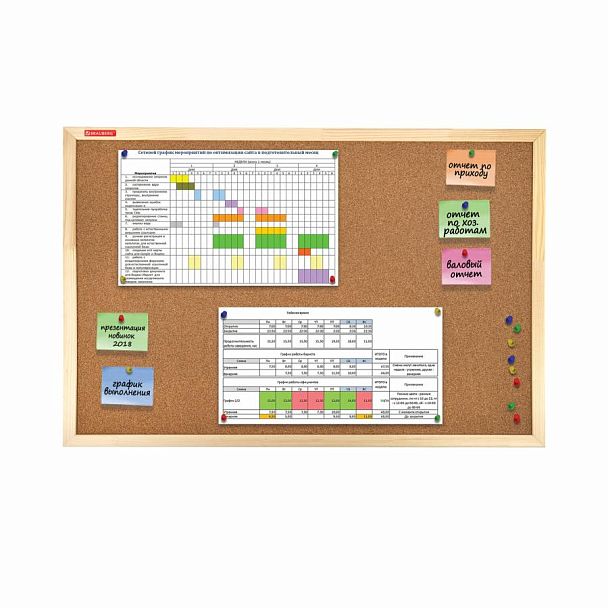 Доска пробковая для объявлений 60х90 см, деревянная рамка, BRAUBERG Wood, 238311 - Вид 3