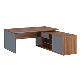 Стол рабочий на опорной креденции правый Zion 180x208x74 орех селект - Фото предпросмотра