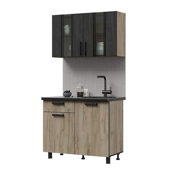 Кухня Эдинбург 1.0 Фасад ЖЕЛЕЗНЫЙ КАМЕНЬ/Корпус ДУБ КРАФТ СЕРЫЙ - Вид 1