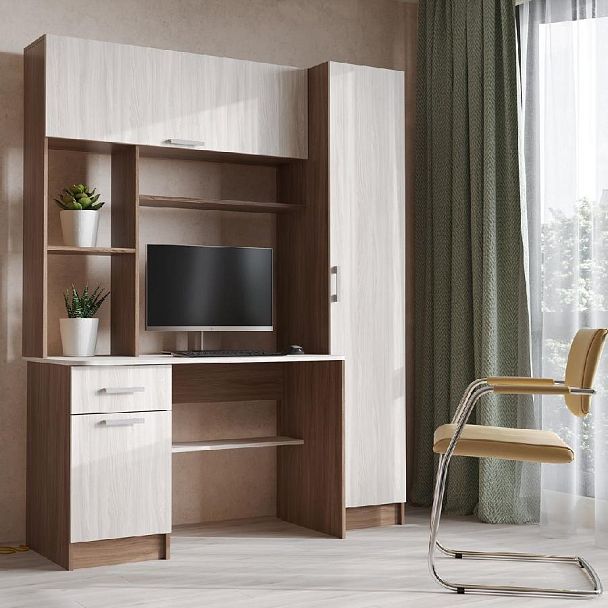 СТОЛ КОМПЬЮТЕРНЫЙ №7 (1,6х2,0х0,6) шимо темный/шимо светлый - Вид 3