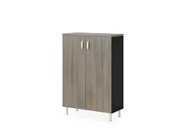 БЕРЛИН / BERLIN Шкаф закрытый 3 уровня 900х430х1290 Шорвуд/Черный - Фото предпросмотра