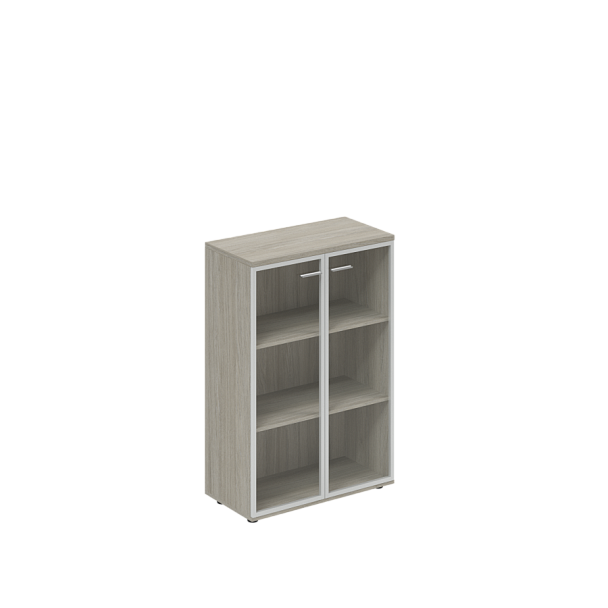 Шкаф средний Wing 800х400х1200 со стеклом, з.ст HDF / дуб светлый, алюминиевая рамка, стекло прозрачное - Вид 1