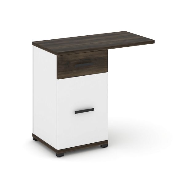 Concept Тумба приставная узкая 1 ящ.+1 распаш. фасад со свесом CN.TUS-003 W Дуб Мали/Белый Бриллиант/Металл Черный 836*420*750 - Вид 1