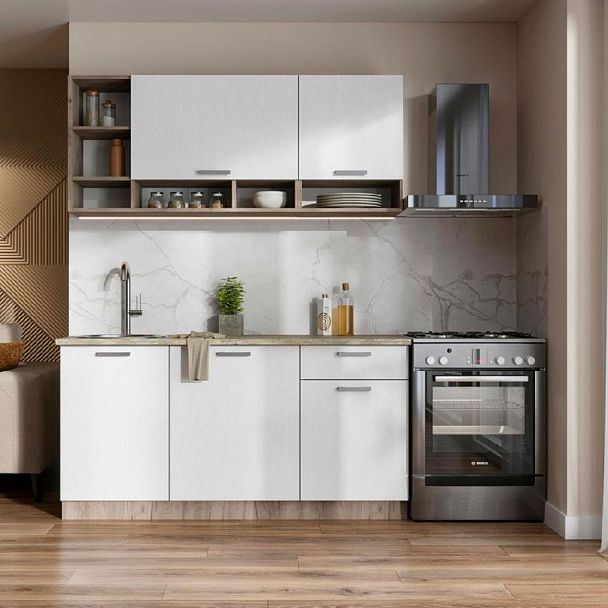 Кухня Рица 1,6 крафт серый/белый текстура - Вид 3