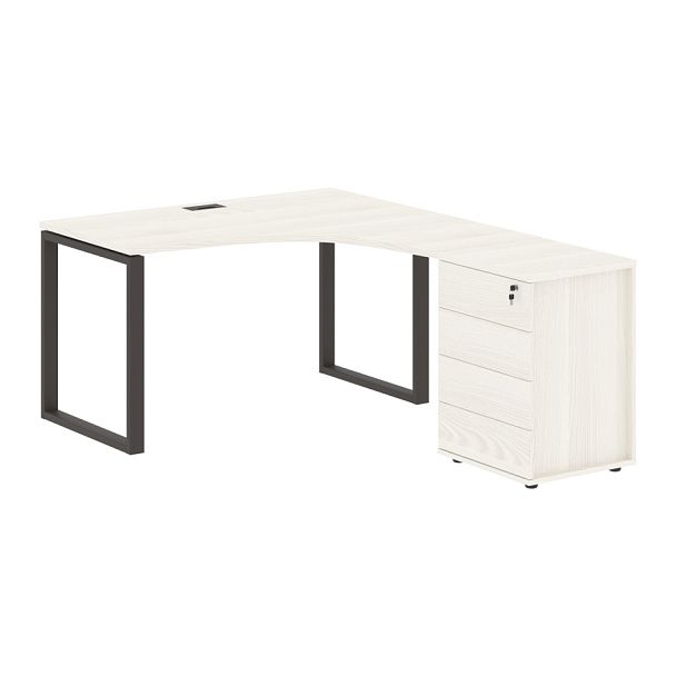 Стол эргономичный с тумбой EQCET 1318(R) Ясень Траун/Мокко 1360х1880х750 EDIS - Вид 1