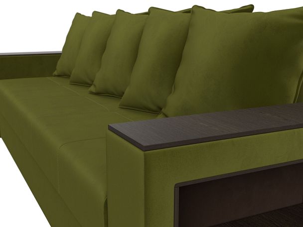 Диван прямой Дубай Лайт полки справа (полностью микровельвет зеленый) - Вид 4