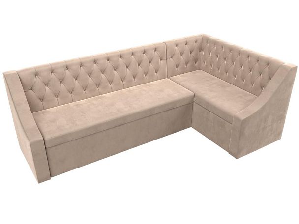 Кухонный угловой диван Мерлин правый (полностью велюр бежевый) - Вид 5