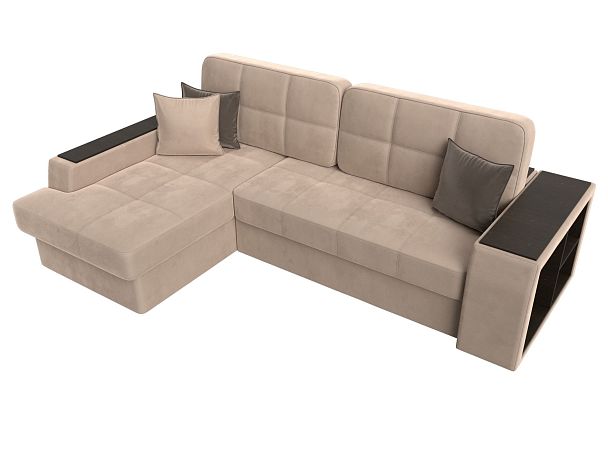 Угловой диван Брюссель левый (полностью велюр бежевый) - Вид 5
