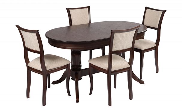 Обеденная группа стол Арей 160(210)х90х76 Темный орех и 4 стула Камир Темный орех/Кремовая рогожка - Вид 1