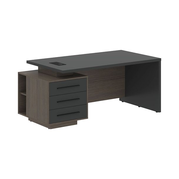 Стол руководителя с тумбой VCT 1890(L) Яшма черный/Черный матовый/Дуб Сильвер 1800х900х750 VELION - Вид 1