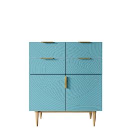 Большой комод с четырьмя ящиками и дверками Line LN17/GR1/blue - Фото предпросмотра