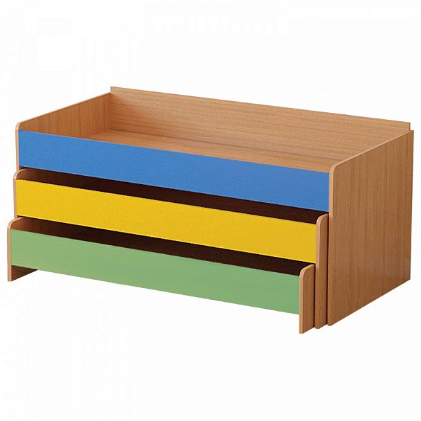 Кровать детская трехъярусная, 1480х652х720 мм, ЛДСП, бук бавария/цветная, настил фанера - Вид 1