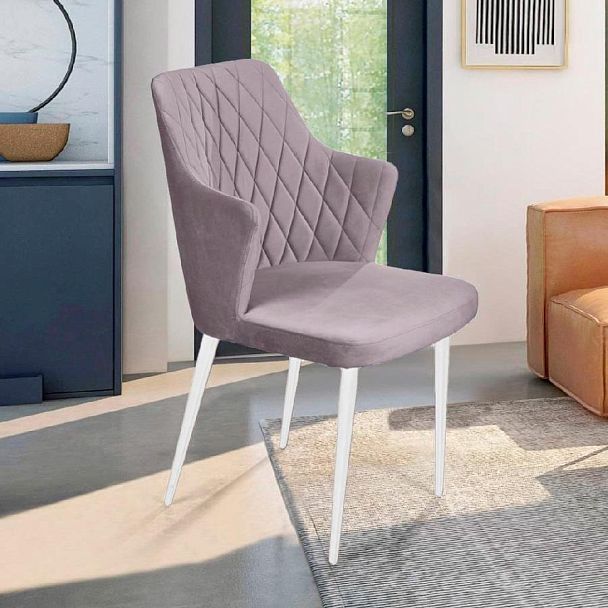 Стул с подлокотниками Hunt ромб, бархат светло-серый 26 / белый конус - Вид 4