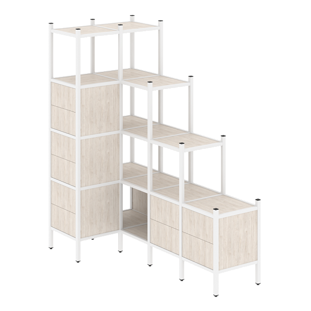 Loft Угловой внутренний стеллаж наборный VR.L-42 Денвер светлый/Белый металл 862*1694*1869 - Вид 1