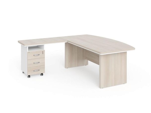БЕРЛИН / BERLIN Стол руководителя угловой L с тумбой 3 ящика 2000х2000х760 Акация/Белый - Вид 1