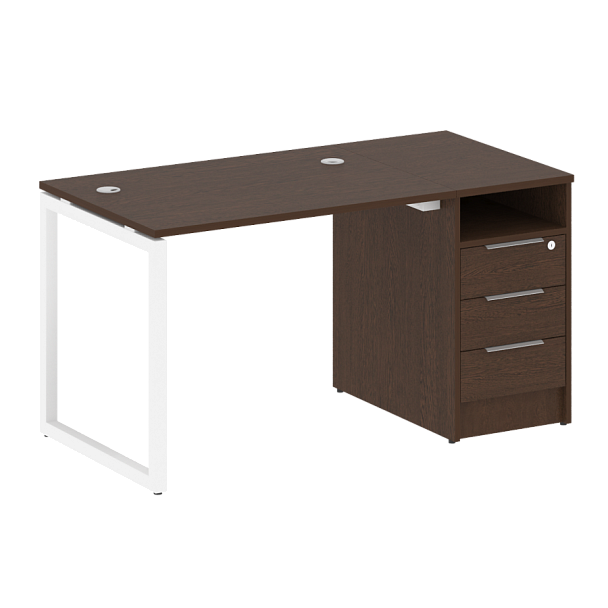 Metal System Quattro Р. ст. с тумбой на О-образном м/к 40БО.РС-СТП-1.1 Венге/Белый металл 1412*720*750 - Вид 1