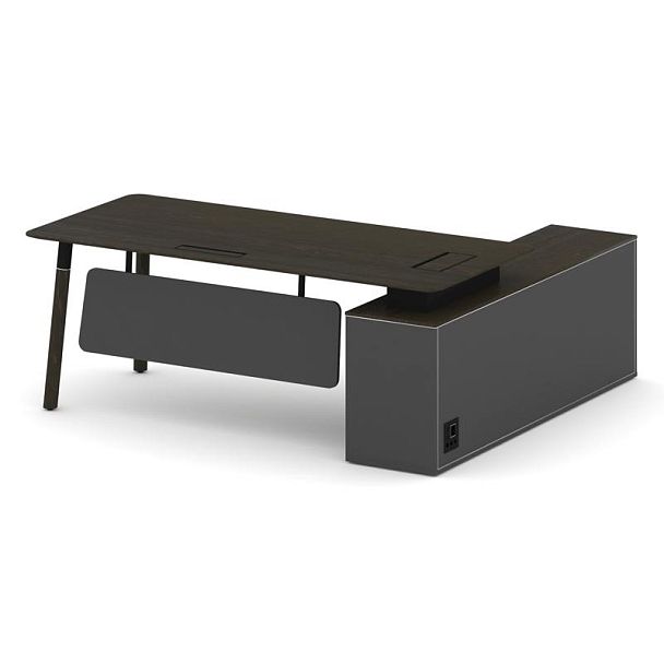 Fresco Стол руководителя FR.SR-20 (L) Дуб Темный/Базальт UM/Металл Черный/Нерж. Сталь 2000*1798*750 - Вид 2