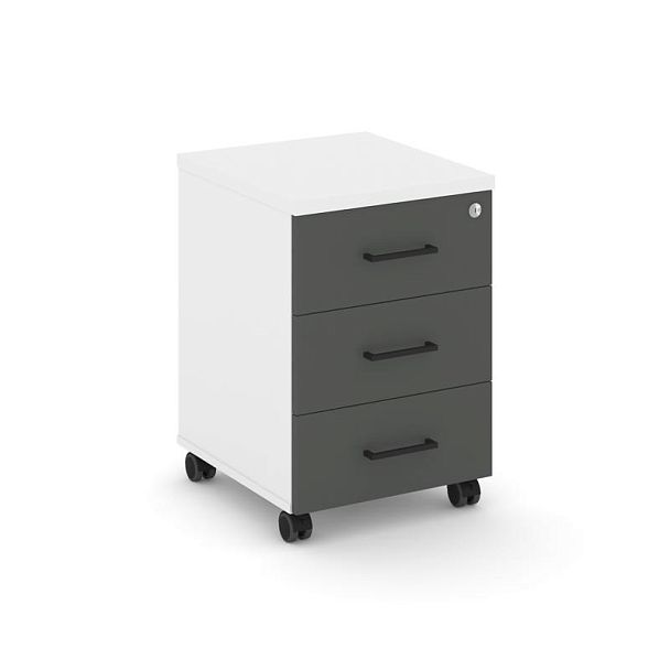 Стайл Проджект Тумба мобильная усил. колеса SN.TMU-002 Белый/Белый/Антрацит/Черный Ручки 416*460*611 - Вид 1