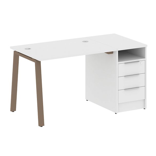 Metal System Р. ст. с тумбой на А-образном м/к БА.РС-СТП-1.1 Белый/Мокко металл 1412*720*750 - Вид 1