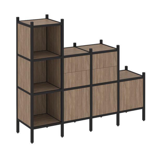 Loft Прямой стеллаж наборный VR.L-17 Дуб аризона/Чёрный металл 1278*446*1458 - Вид 1