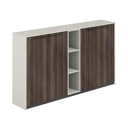 Шкаф средний (2 шт) со стеллажом, 2140х410х1226 / корпус: жемчужно-серый, фасады: дуб адриа Риф / Reef - Фото предпросмотра