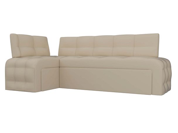 Кухонный угловой диван Люксор левый (полностью экокожа бежевая) - Вид 1