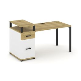 Concept Стол рабочий с 1 опорной тумбой CN.SP-414 W Дуб Винченцо/Белый Бриллиант/Металл Черный 1600*720*917 - Фото предпросмотра