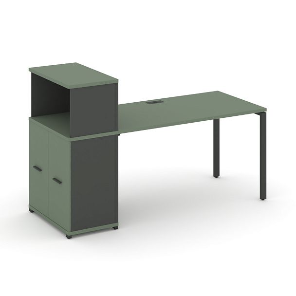Concept Стол рабочий с опорным распаш. шкафом с надставкой низ. CN.SP-225 W Кобо/Антрацит/Металл Антрацит 1400*720*1140 - Вид 1