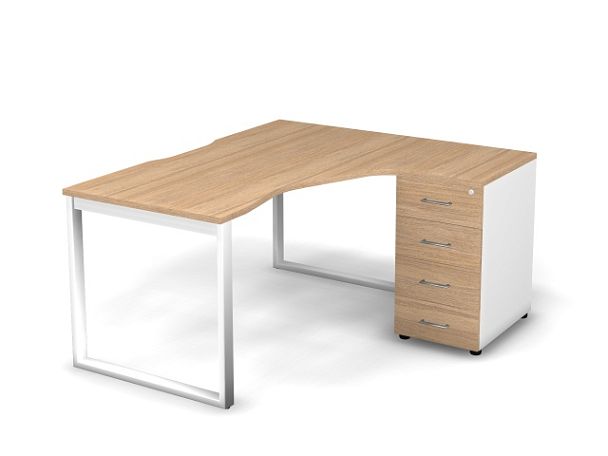 MATRIX 121S151-О Стол эгоном. с тумбой R, пров-ик вырезной (O-опоры) 1580х1380х775 Швейц-й вяз/Белый - Вид 1