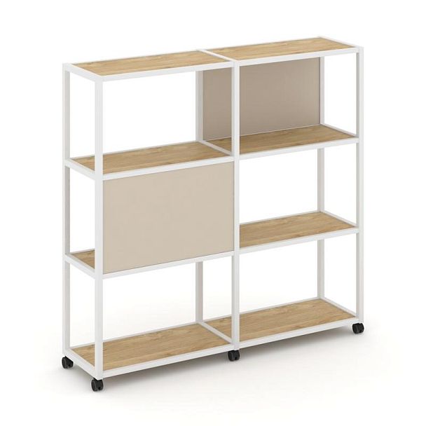 Shelf Mobile Стеллаж 4 уровня 2 секции VR.LT-STK-412.12 Тиквуд Светлый/Металл Белый/W-04 2370*400*1523 - Вид 1