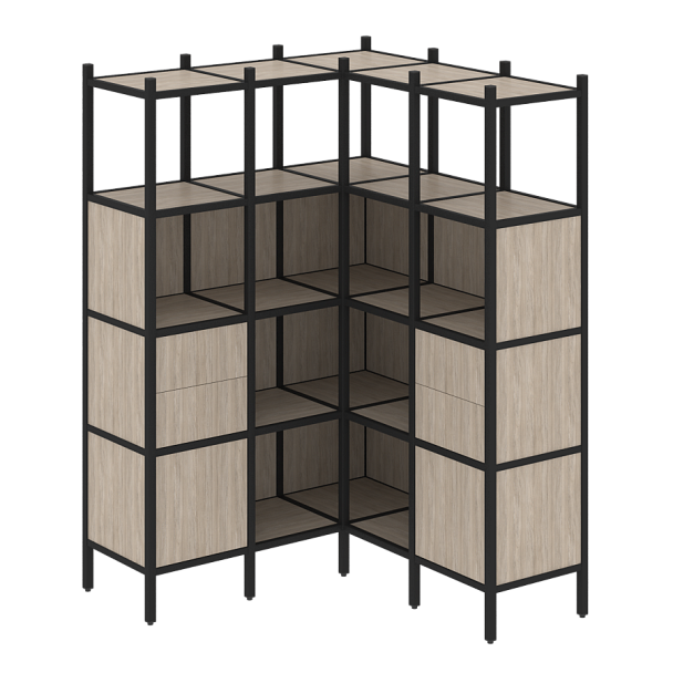 Loft Угловой внутренний стеллаж наборный VR.L-33 Дуб аттик/Чёрный металл 1278*1278*1869 - Вид 1