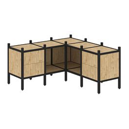 Loft Угловой внутренний стеллаж наборный VR.L-27 Тиквуд светлый/Чёрный металл 1278*1278*636 - Фото предпросмотра