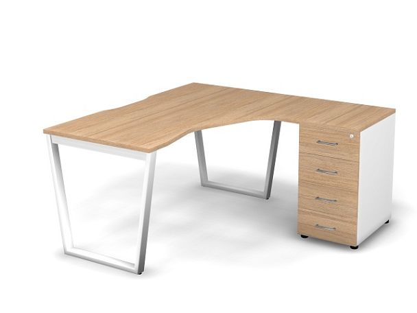 MATRIX 121S191-V Стол эгоном. с тумбой R, пров-ик вырезной (V-опоры) 1580х1580х775 Швейц-й вяз/Белый - Вид 1