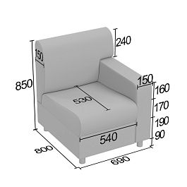 (kle3-ks1p) Кресельная секция Клерк 3 с одним подлокотником - Фото предпросмотра
