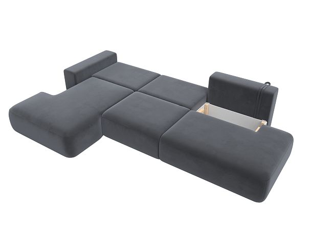 Диван угловой Лига-036 Модерн Лонг левый угол Велюр серый - Вид 9