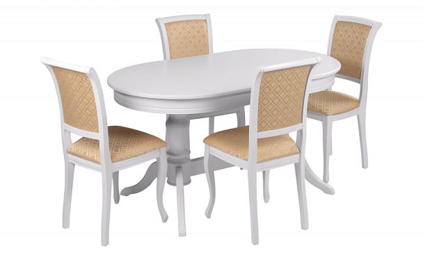 Обеденная группа стол Арей 160(210)х90х76 Белый и 4 стула Арктос Белый/Бежевый жаккард - Вид 1