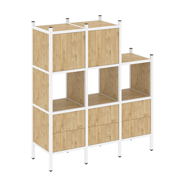 Loft Прямой стеллаж наборный VR.L-15 Тиквуд светлый/Белый металл 1278*446*1458 - Вид 1