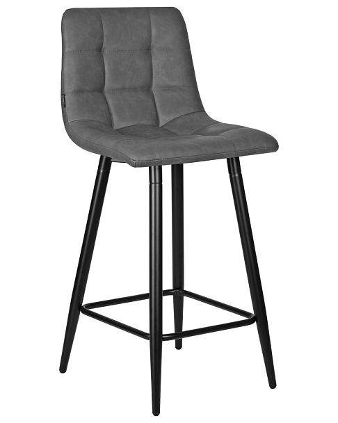 Стул полубарный DOBRIN OLIVIA (черные матовые ножки, серая антрацитовая винтажная экокожа (RU-08)) - Вид 1