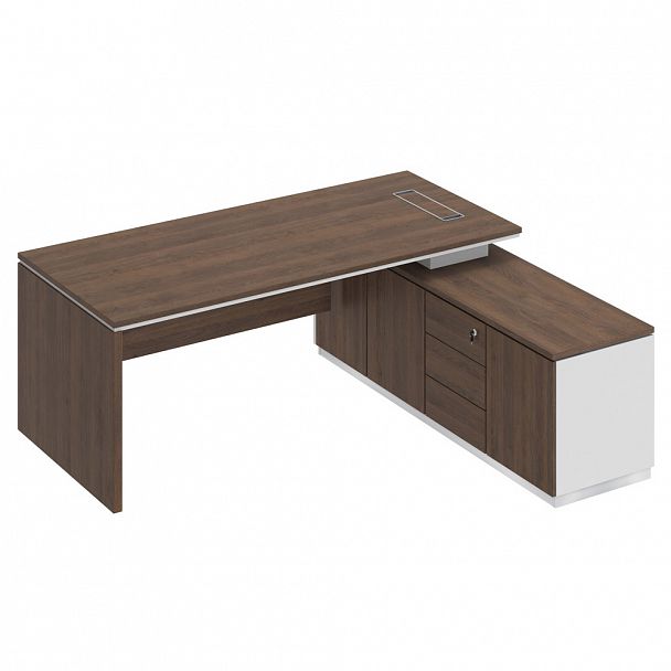 Стол руководителя (опора ДСП) на опорной тумбе (левый/правый) "City" СИ 108 дуб гладстоун/белый премиум/дуб гладстоун - Вид 1