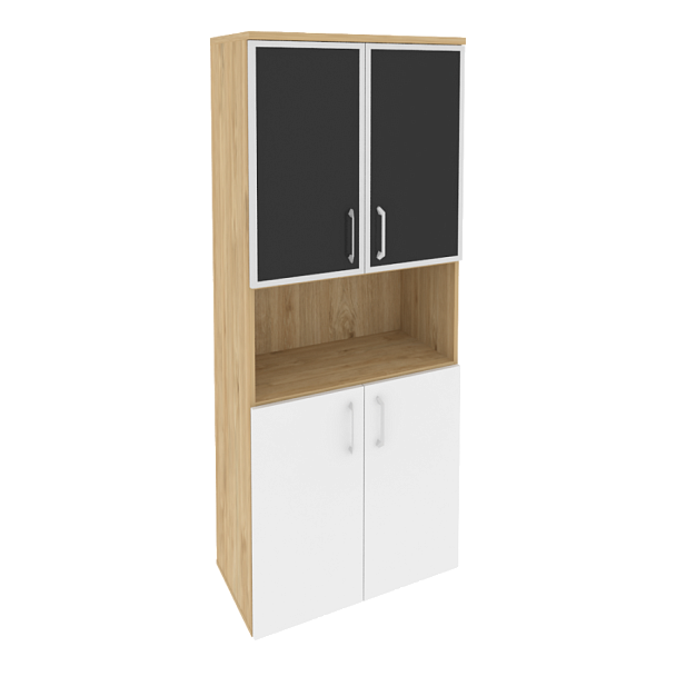 Onix Шкаф высокий широкий O.ST-1.4 R black Тиквуд светлый/Белый бриллиант/Cтекло black 800*420*1977 - Вид 1