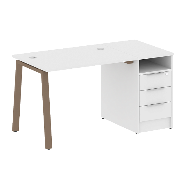 Metal System Р. ст. с тумбой на А-образном м/к БА.РС-СТП-1.1 Белый/Мокко металл 1412*720*750 - Вид 1