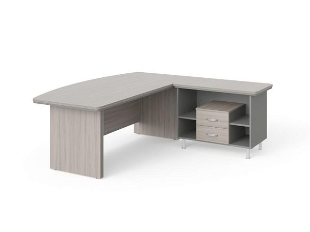 БЕРЛИН / BERLIN Стол руководителя угловой R с тумбой 2 ящика 1600х2000х760 Дрифтвуд/Серый - Вид 1