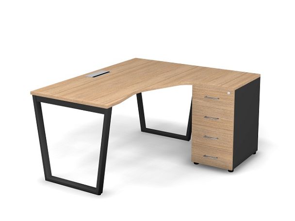 MATRIX 121S153-V Стол эгоном. с тумбой R, пров. Merida (V-опоры) 1580х1380х775 Швейц-й вяз/Темно-сер - Вид 1