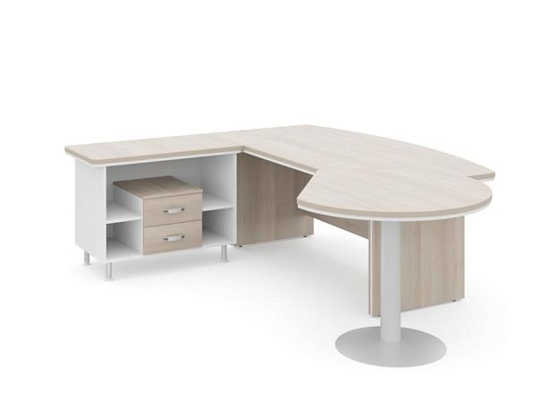 БЕРЛИН / BERLIN Стол руководителя L угловой с брифингом и тумбой 2 ящика 2150х2000х760 Акация/Белый - Вид 1