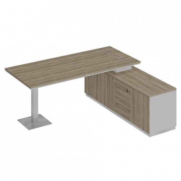 Стол руководителя на опорной тумбе (левый/правый) "City" СИ 102 дуб гладстоун светлый/белый премиум/дуб гладстоун светлый - Вид 1