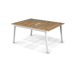 MATRIX 121S200-A Стол прямой двойной, пров-ик вырезной (А-опоры) 1180х1590х775 Дуб Крафт/Белый - Фото предпросмотра