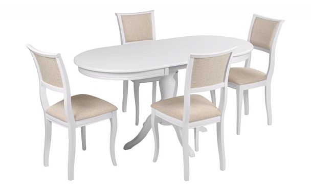 Обеденная группа стол Анфея 110(150)х75х76 Белый и 4 стула Камир Белый/Кремовая рогожка - Вид 1